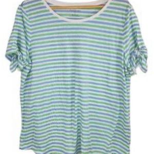Talbots top 2X Light blue, green, white stripe. Excellent condition.